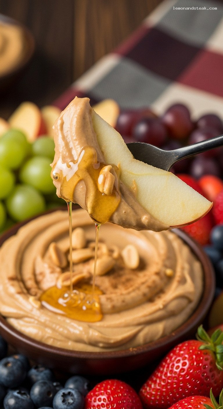 Creamy Peanut Butter Yogurt Fruit Dip Platter – Closeup