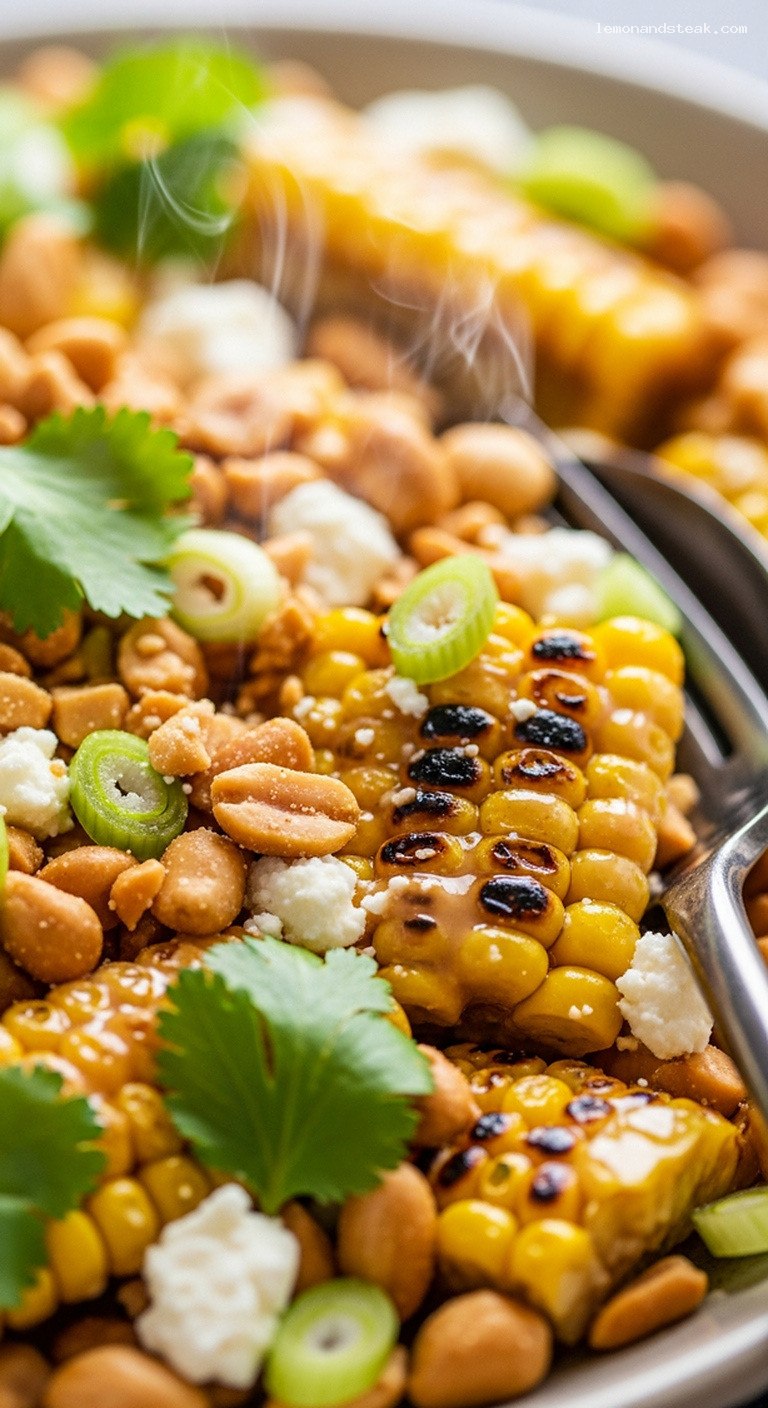 Creamy Peanut Street Corn Salad with Chili Lime – Closeup