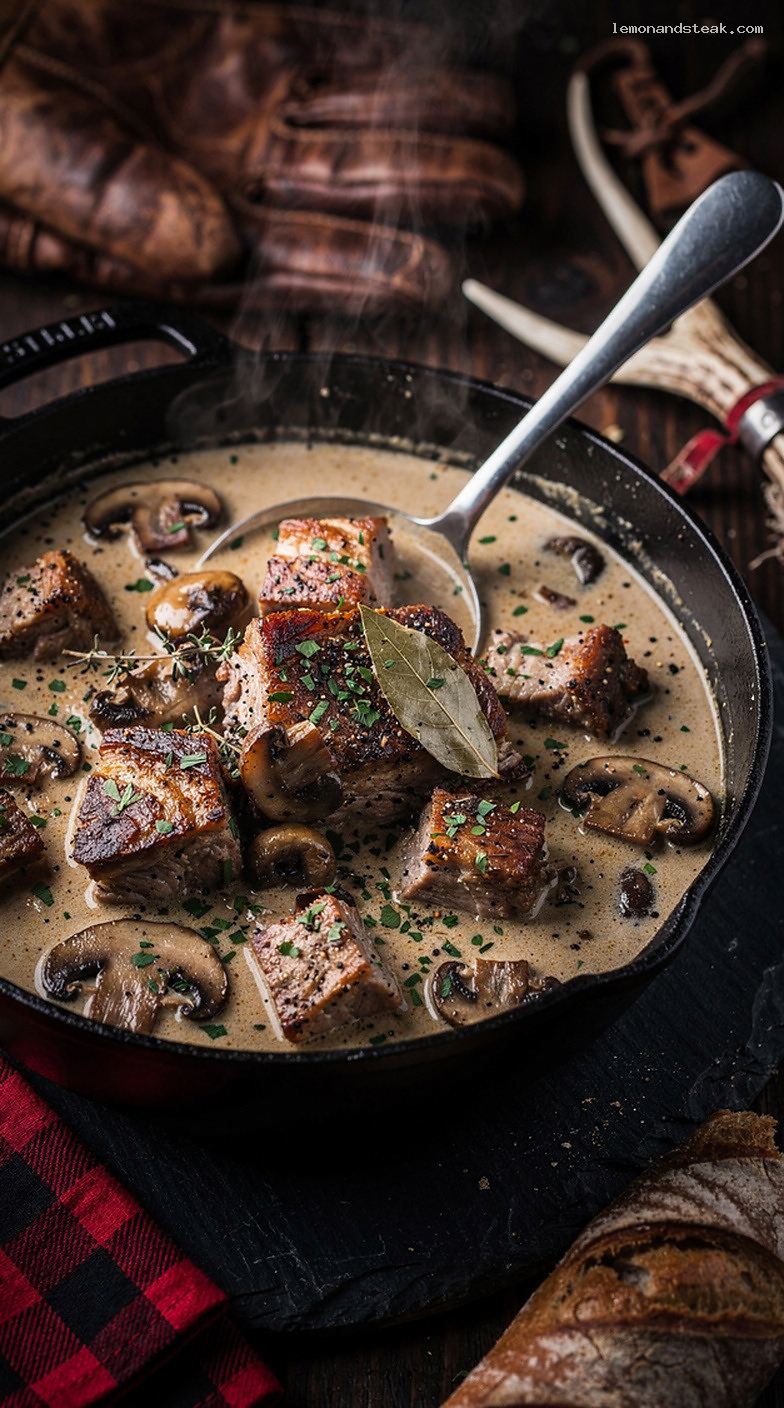 Creamy Pork and Mushroom Stew with Herbs and Garlic