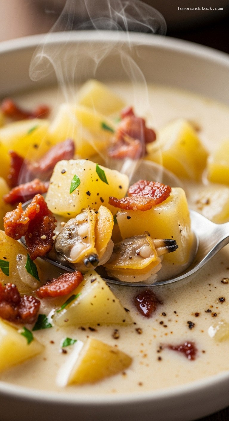 Creamy Potato and Clam Chowder – Closeup
