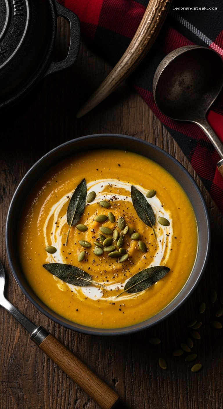Creamy Potato Pumpkin Soup with Nutmeg and Sage