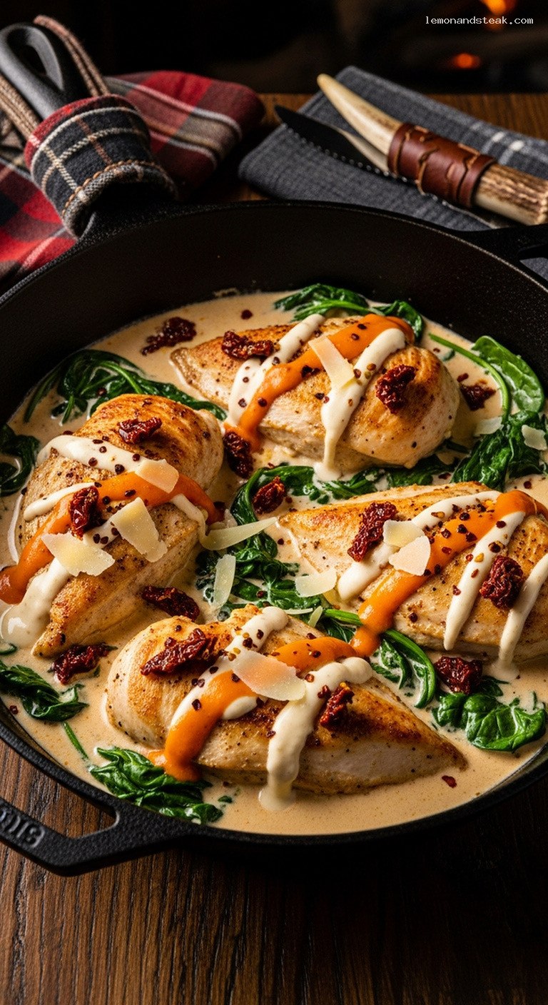 Creamy Spicy Tuscan Chicken Skillet With Spinach