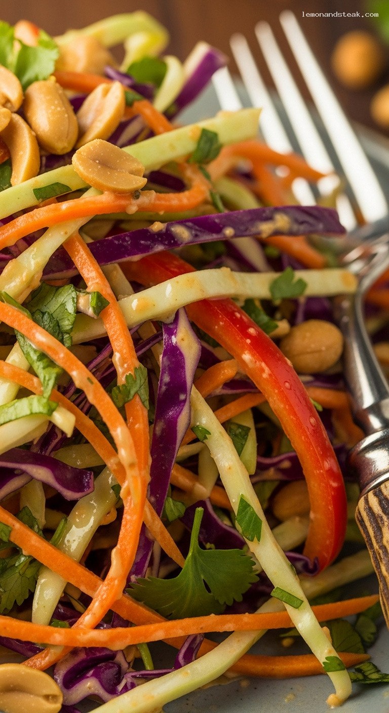 Crisp Peanut-Lime Slaw with Cabbage and Carrots – Closeup