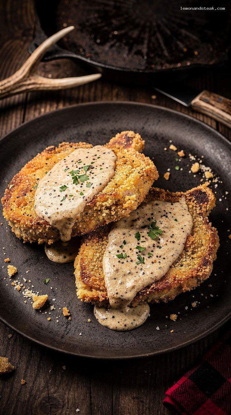 Crispy Baked Breaded Pork Chops with Country Pepper Gravy