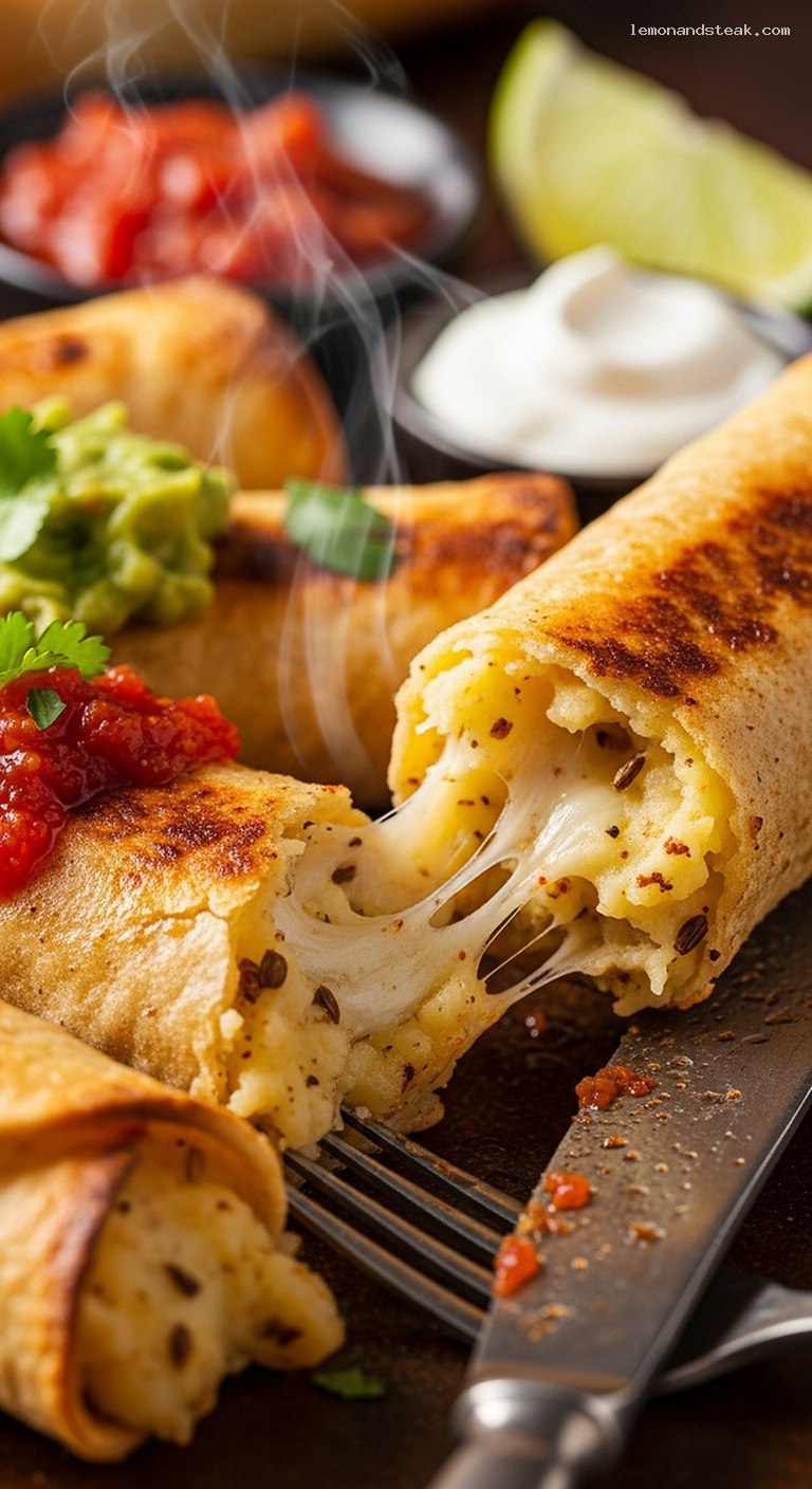 Crispy Baked Potato and Cheese Taquitos – Closeup