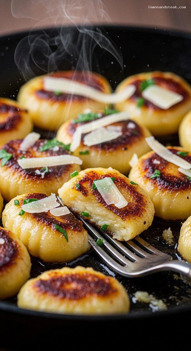 Crispy Butter-Parmesan Gnocchi Bowl with Fresh Herbs – Closeup