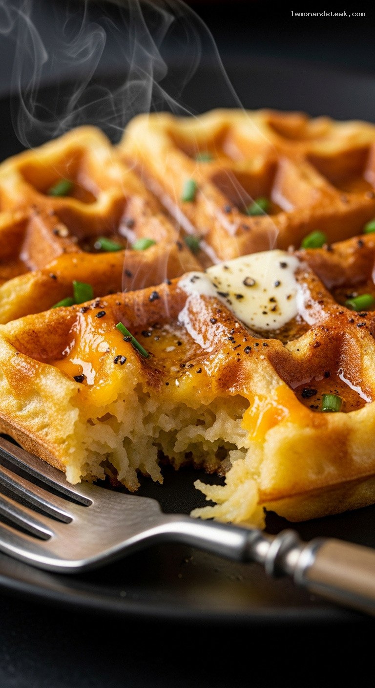 Crispy Cheddar Potato Waffles for a Savory Breakfast – Closeup