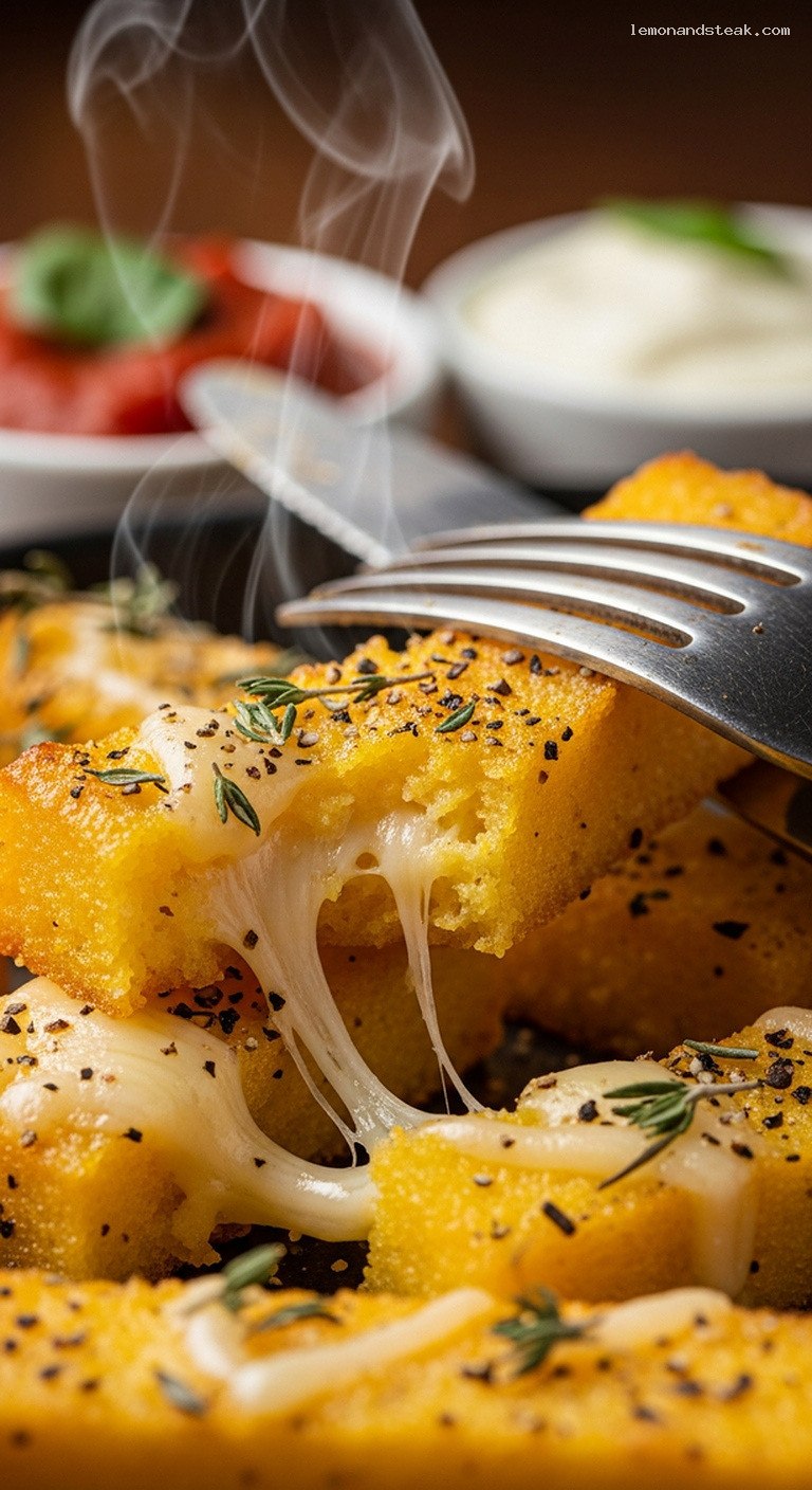 Crispy Cheesy Baked Polenta Fries With Herbs – Closeup