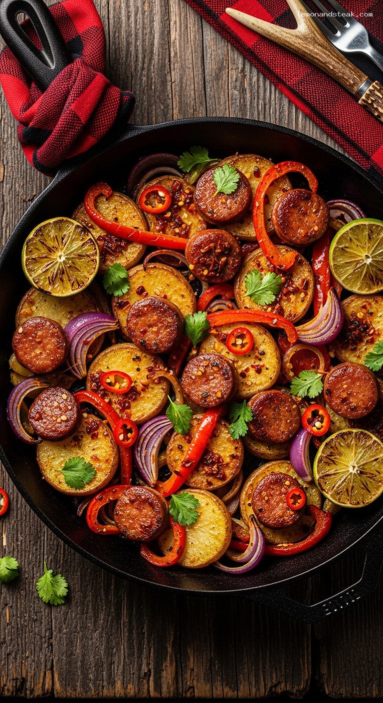 Crispy Chili-Lime Roasted Potatoes and Smoked Sausage