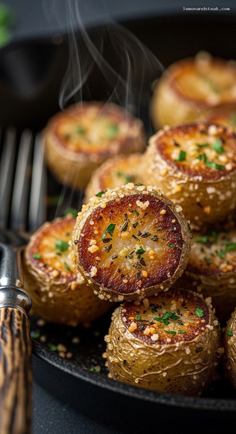 Crispy Garlic Parmesan Roasted Potato Bites – Closeup