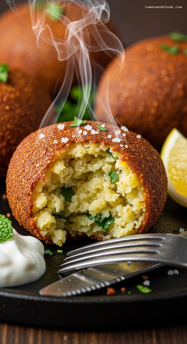 Crispy Golden Potato Kibbeh with Bulgur and Spices – Closeup