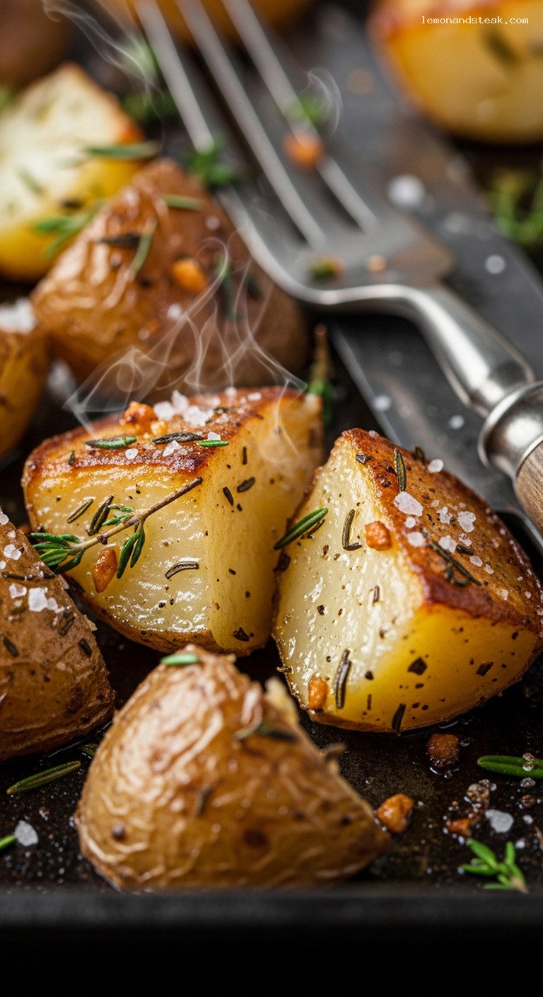 Crispy Herb Roasted Potatoes With Rosemary and Thyme – Closeup