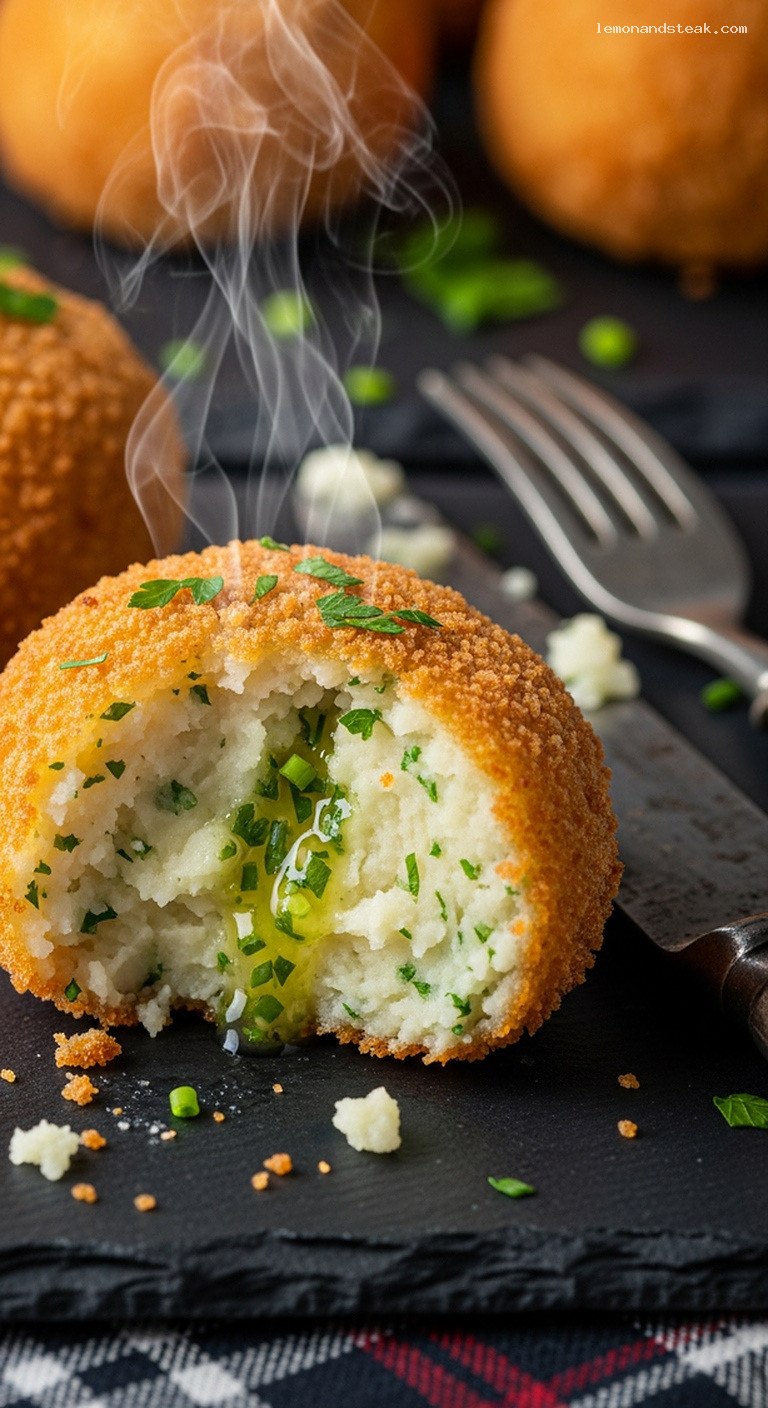 Crispy Herb-Stuffed Mashed Potato Croquette Bites – Closeup