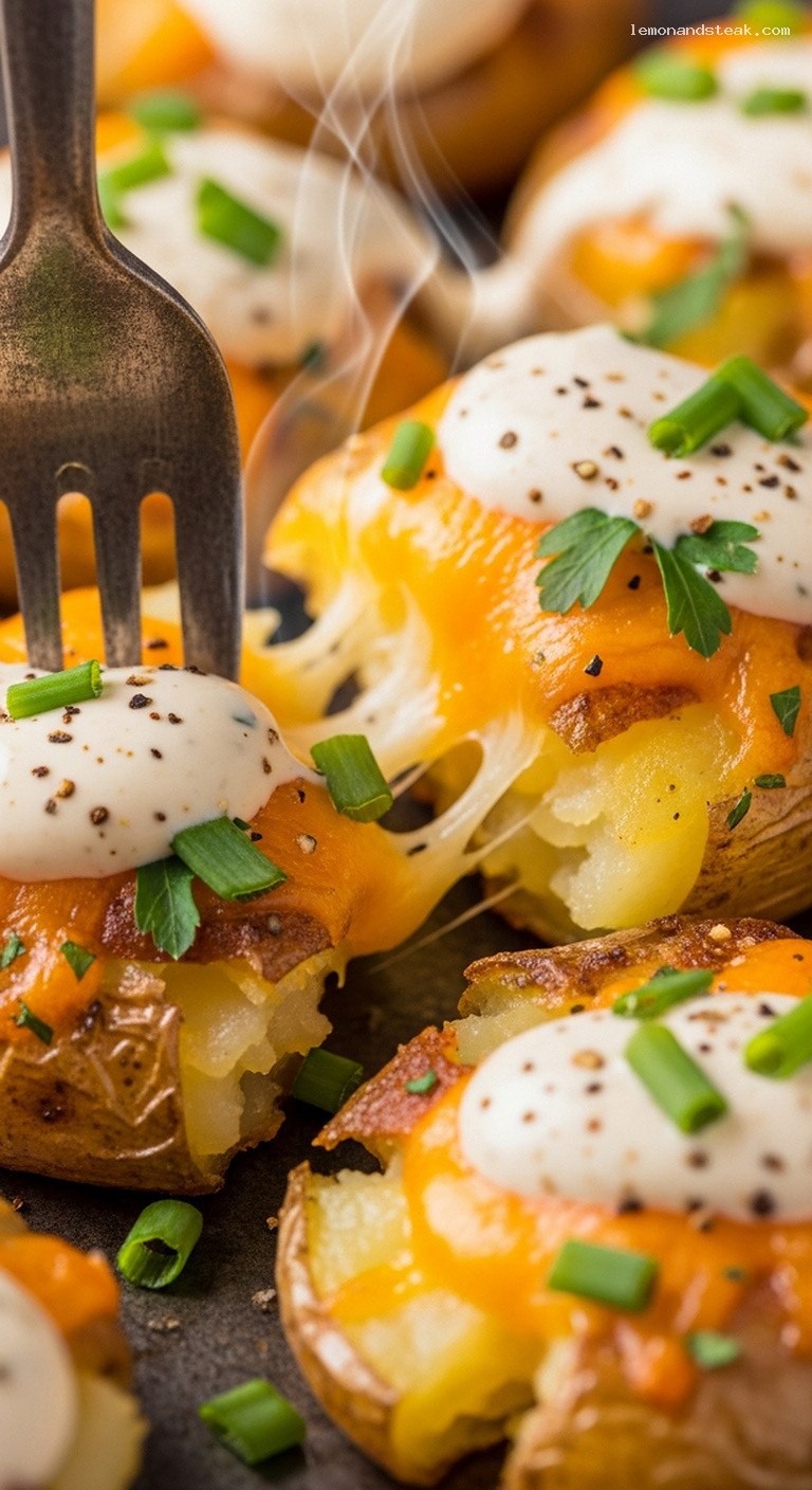 Crispy Loaded Smashed Potato Bites With Tangy Sauce – Closeup