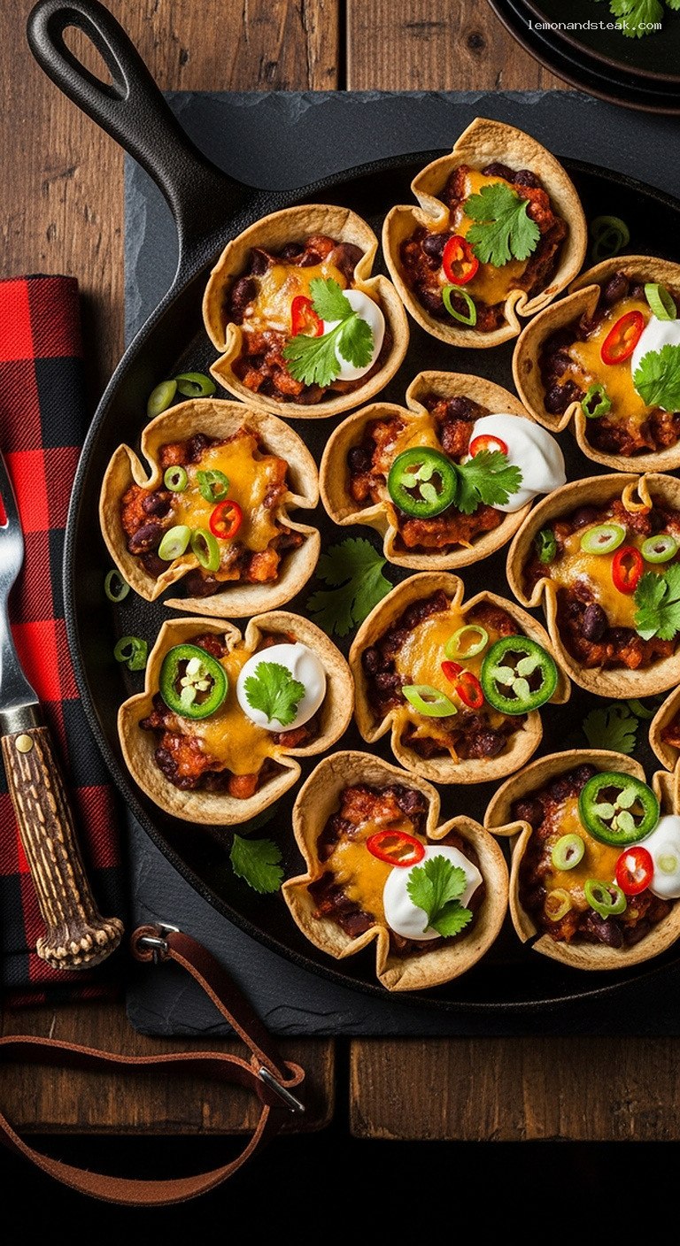 Crispy Mini Tortilla Taco Cups With Beans and Cheese