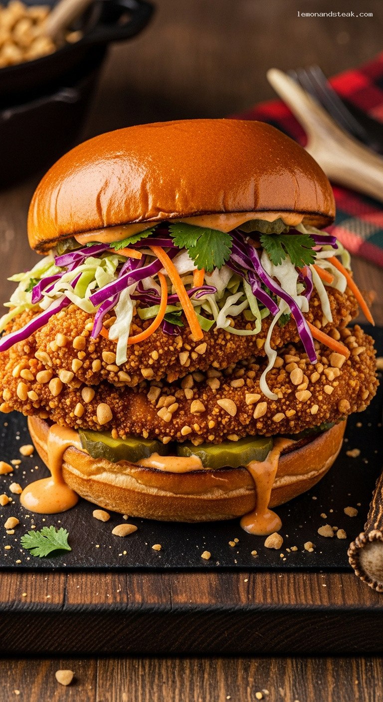 Crispy Peanut-Fried Chicken Sandwich with Spicy Slaw
