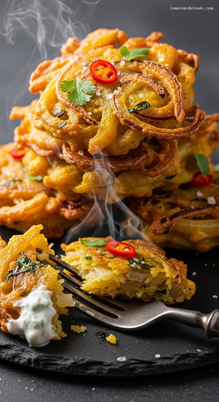 Crispy Potato and Onion Pakoras – Closeup