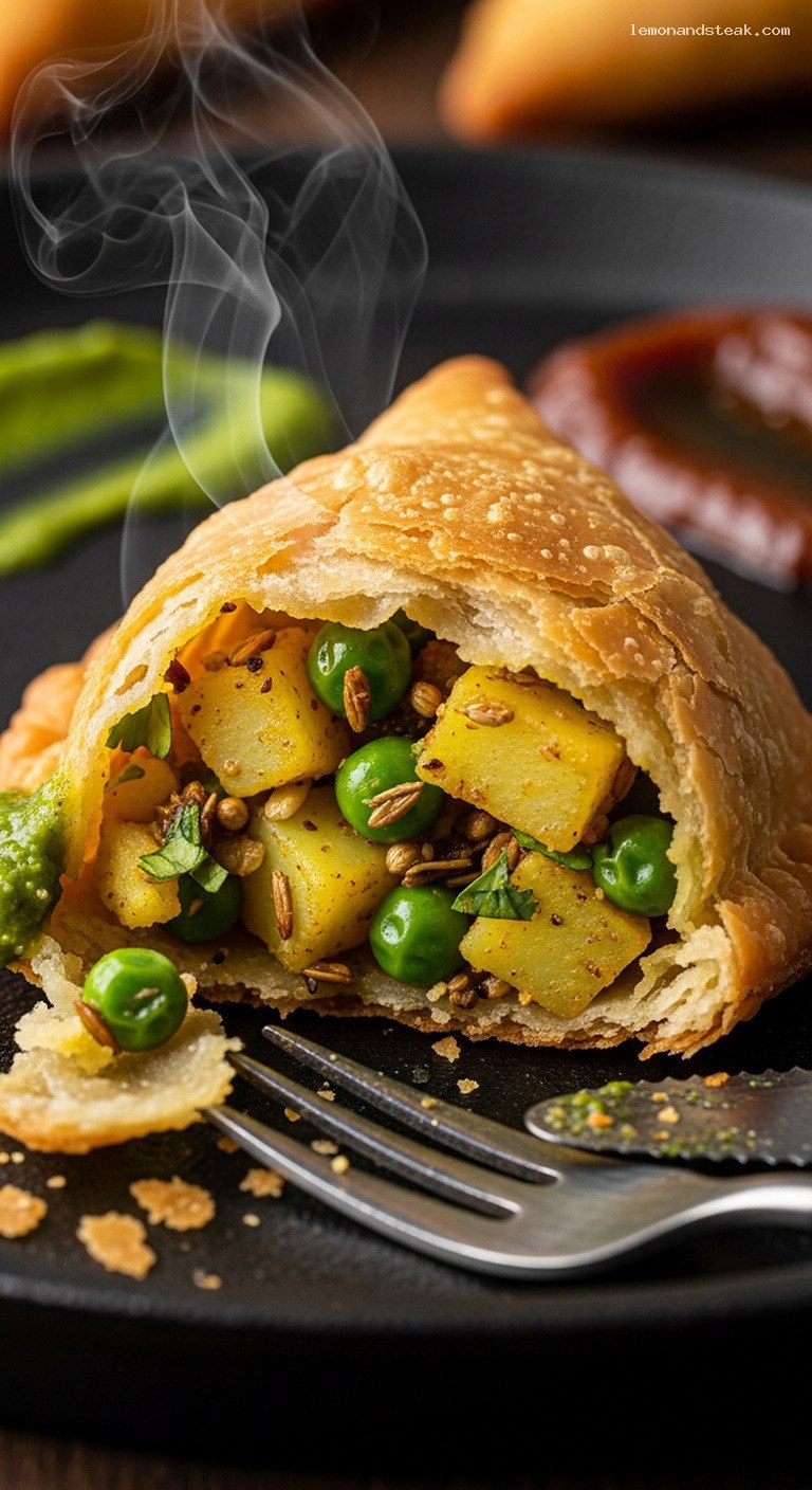 Crispy Potato and Pea Samosas (Fried or Baked) – Closeup