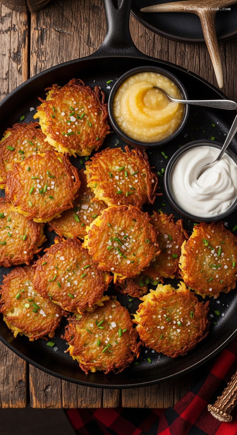 Crispy Potato Latkes with Applesauce and Sour Cream