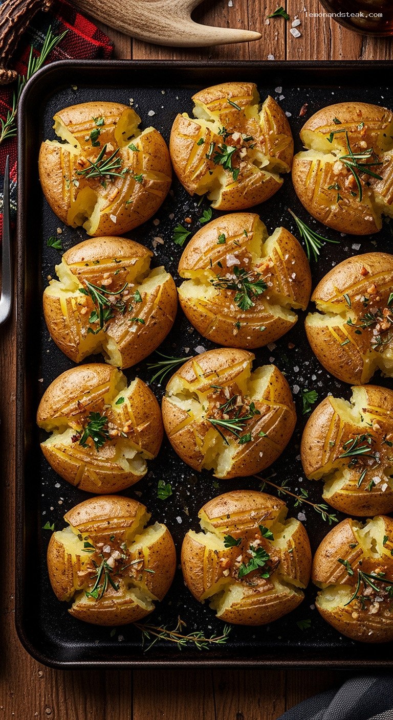 Crispy Rustic Crash Hot Potatoes with Garlic and Herbs