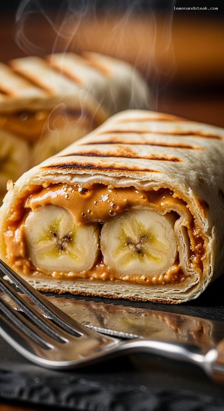 Crispy Skillet Peanut Butter Banana Wraps – Closeup