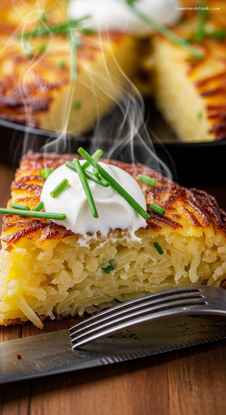 Crispy Skillet Potato Rösti With Lacy Edges – Closeup