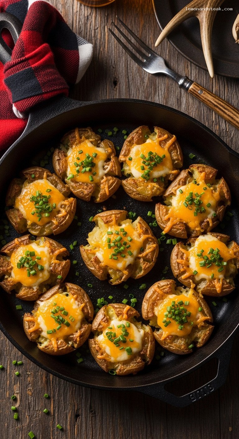 Crispy Smashed Garlic Potato Skins With Cheese and Chives