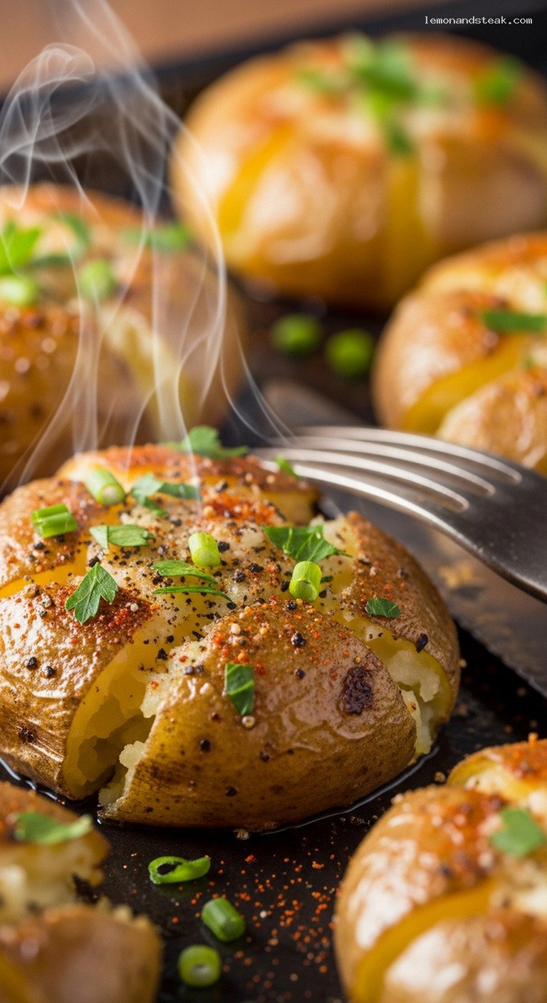 Crispy Smashed Ranch Potatoes With Herby Butter – Closeup