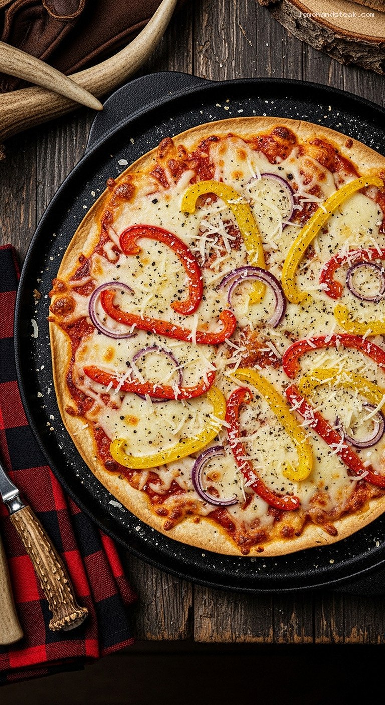 Crispy Tortilla Pizza with Quick Peppers and Cheese