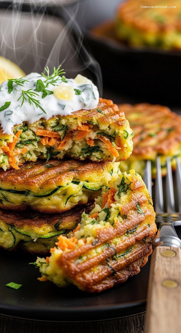 Crispy Zucchini and Carrot Herb Fritters – Closeup