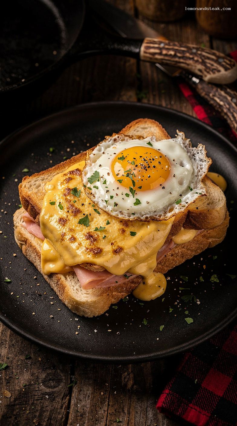 Croque Madame With Creamy Sauce and Runny Fried Egg
