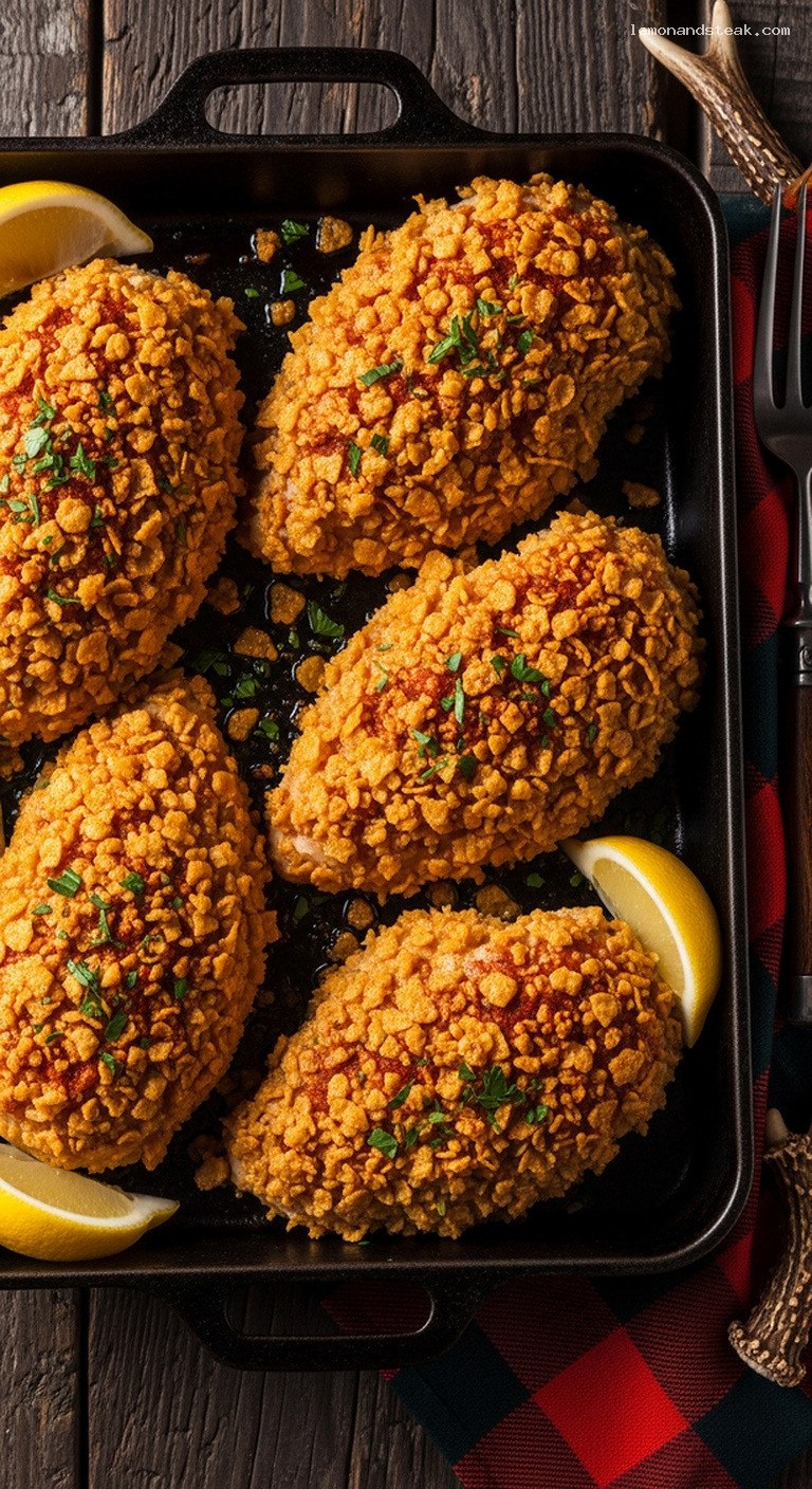 Crunchy Peanut Butter Cornflake Baked Chicken