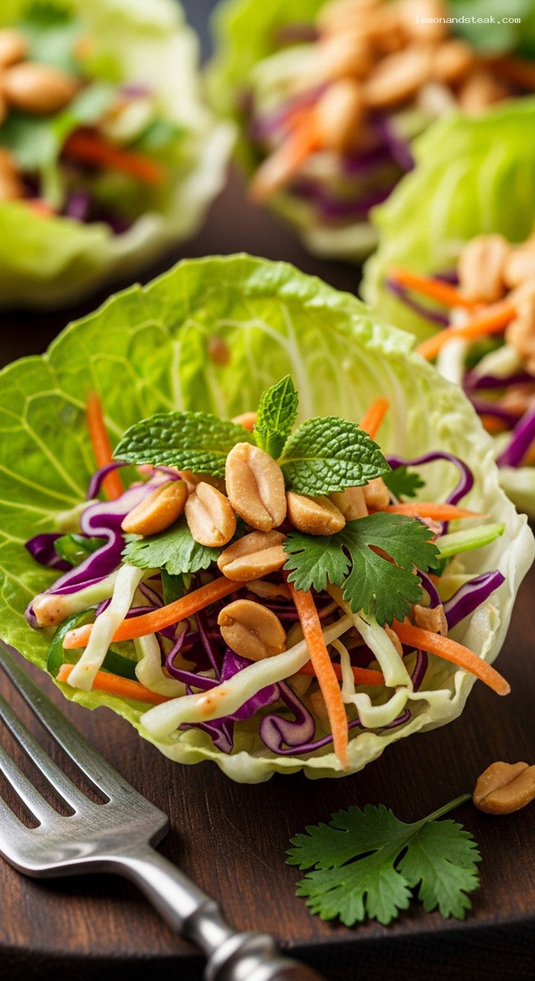 Crunchy Peanut-Lime Cabbage Leaf Cups – Closeup
