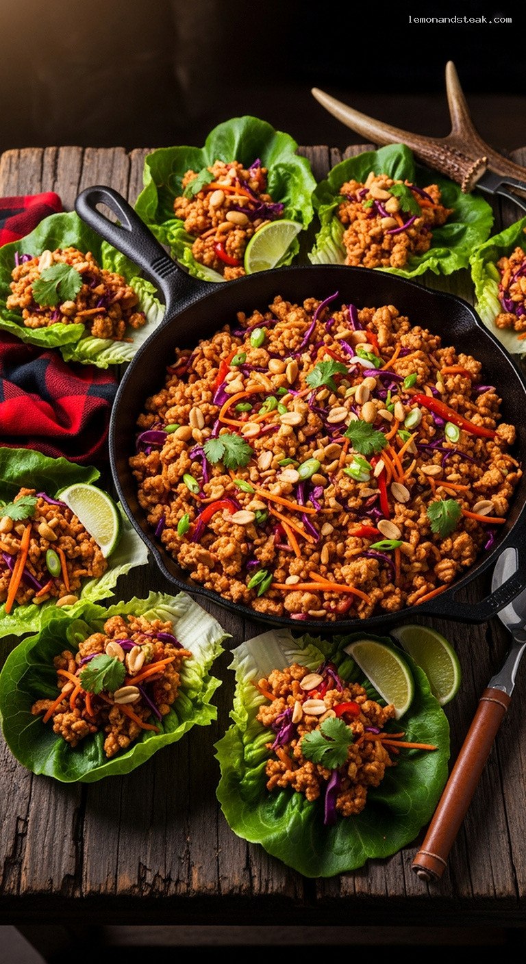 Crunchy Thai Turkey Lettuce Wraps with Peanut Sauce