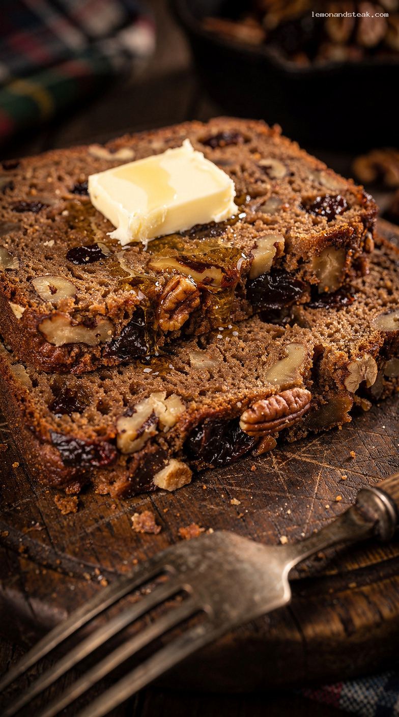 Date Nut Bread Loaf with Chopped Dates and Nuts – Closeup