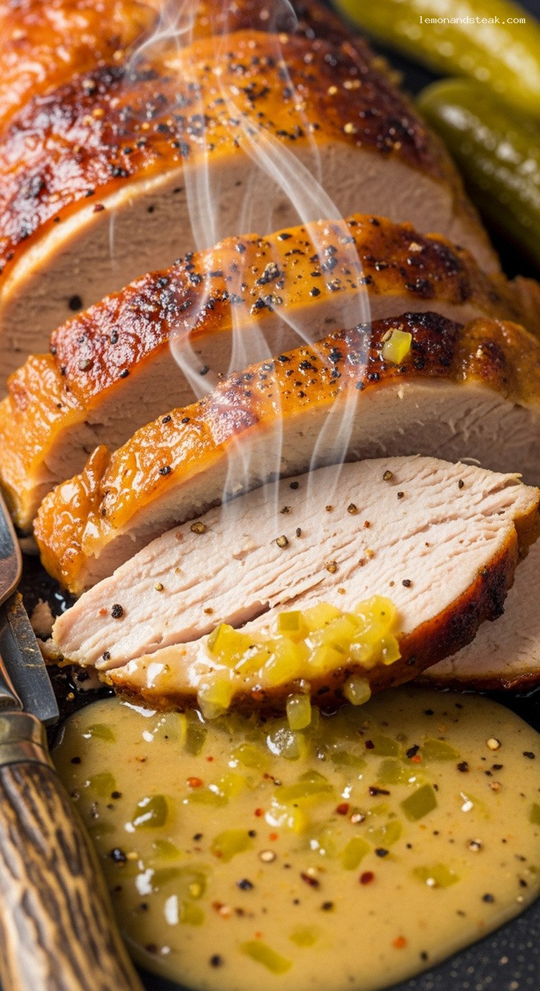 Deli-Style Bread and Butter Pickle Brined Turkey – Closeup