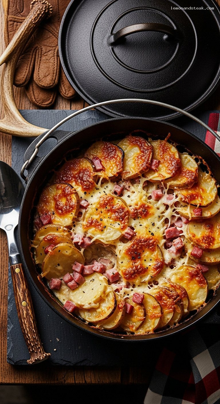Dutch Oven Ham and Potato Gratin with Cream and Cheese