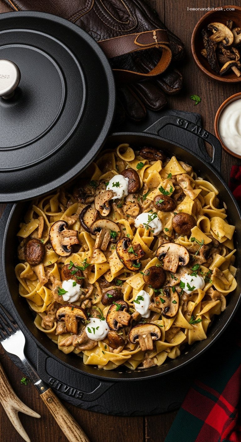 Dutch Oven Mushroom Stroganoff With Creamy Noodles
