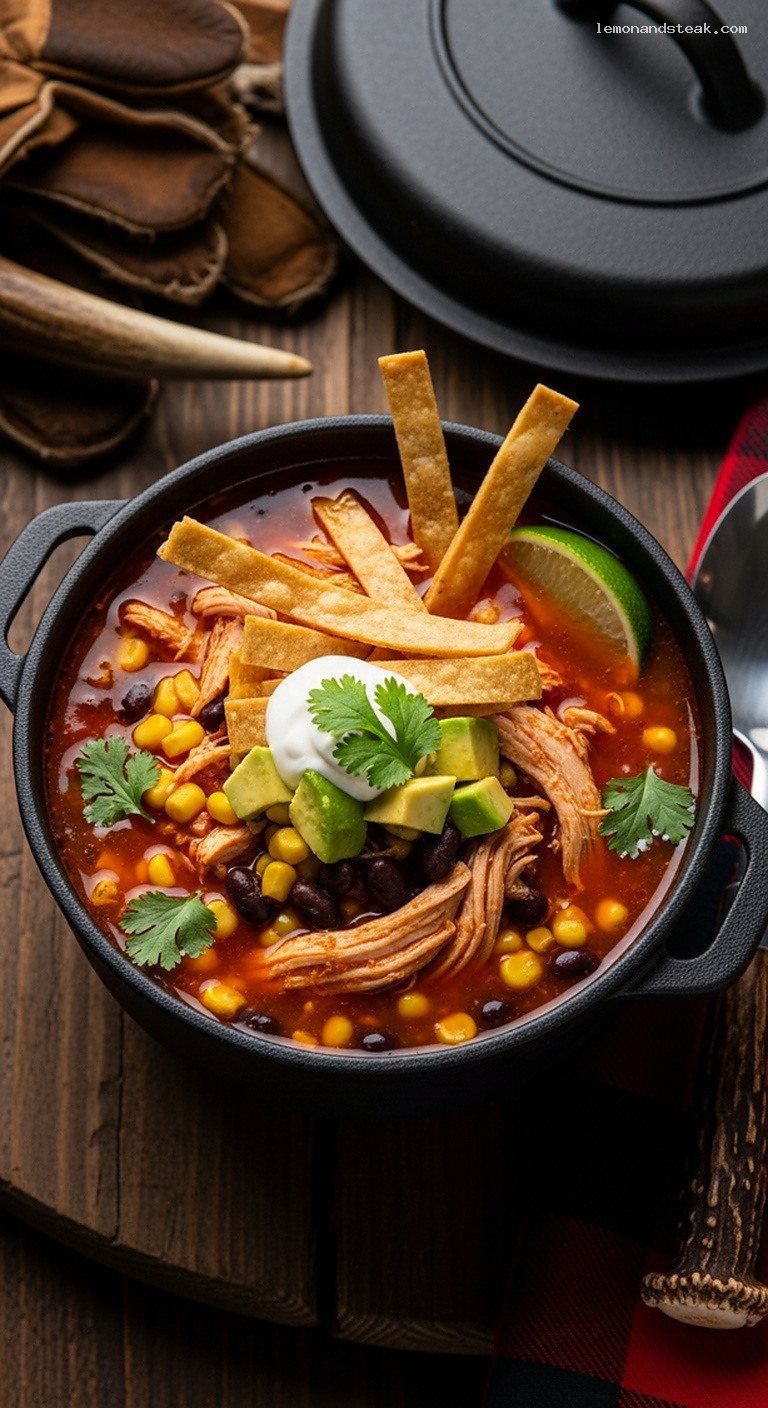 Dutch Oven Tortilla Soup With Chicken, Beans, and Crisp Tortillas
