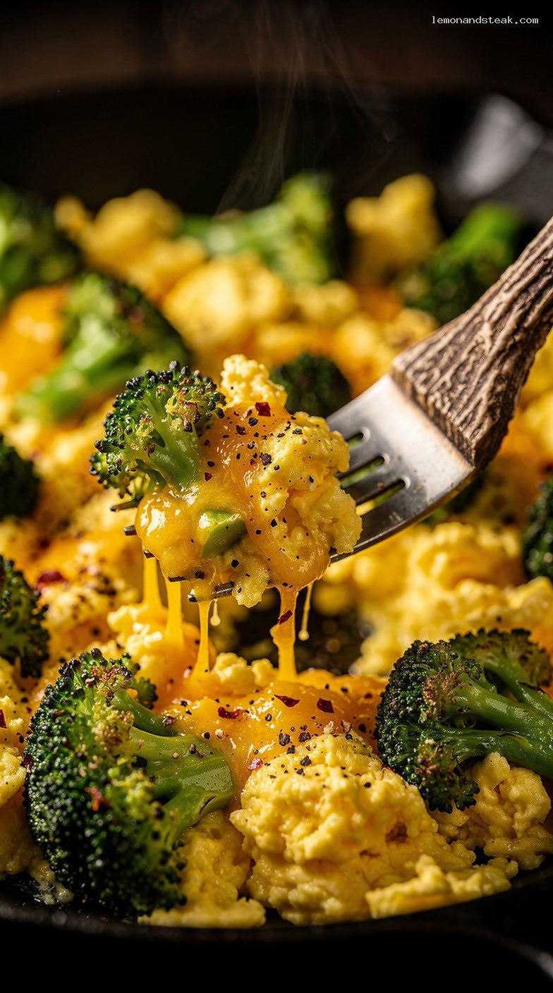 Egg and Broccoli Skillet with Scrambled Eggs – Closeup