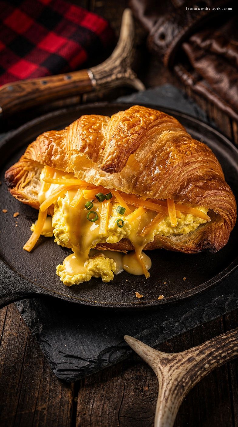 Egg and Cheese Breakfast Croissant with Soft Scrambled Eggs