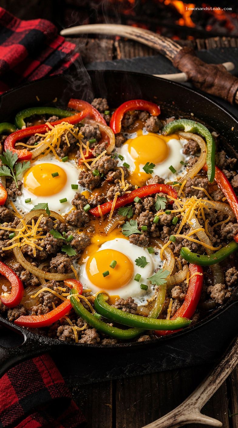 Egg and Sausage Breakfast Skillet with Peppers and Onions