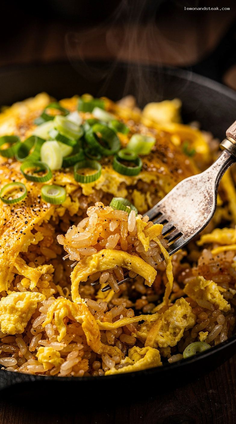 Egg Drop Fried Rice With Fluffy Eggs and Light Seasoning – Closeup