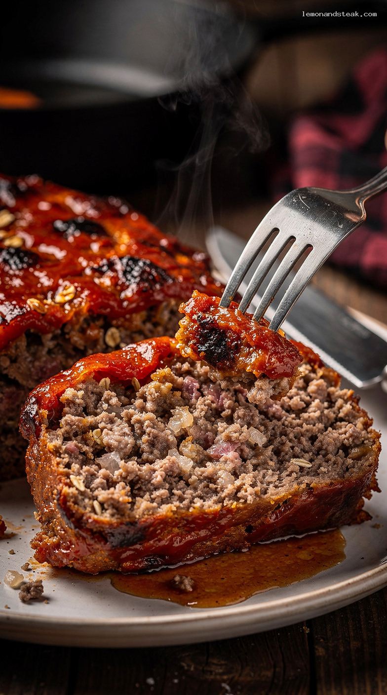 Farmhouse Beef and Pork Meatloaf with Sweet Tomato Glaze – Closeup