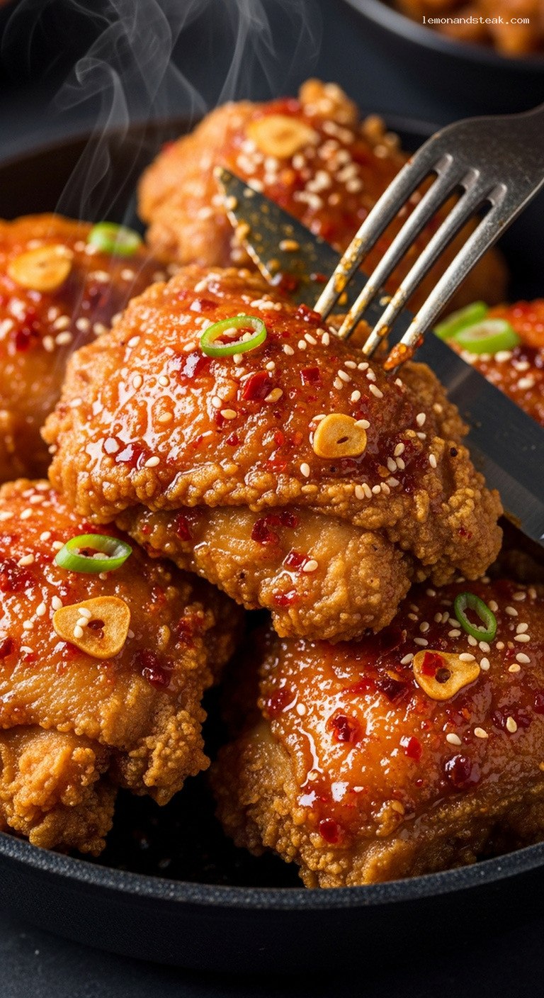 Fiery Honey Garlic Fried Chicken with Smoked Paprika – Closeup