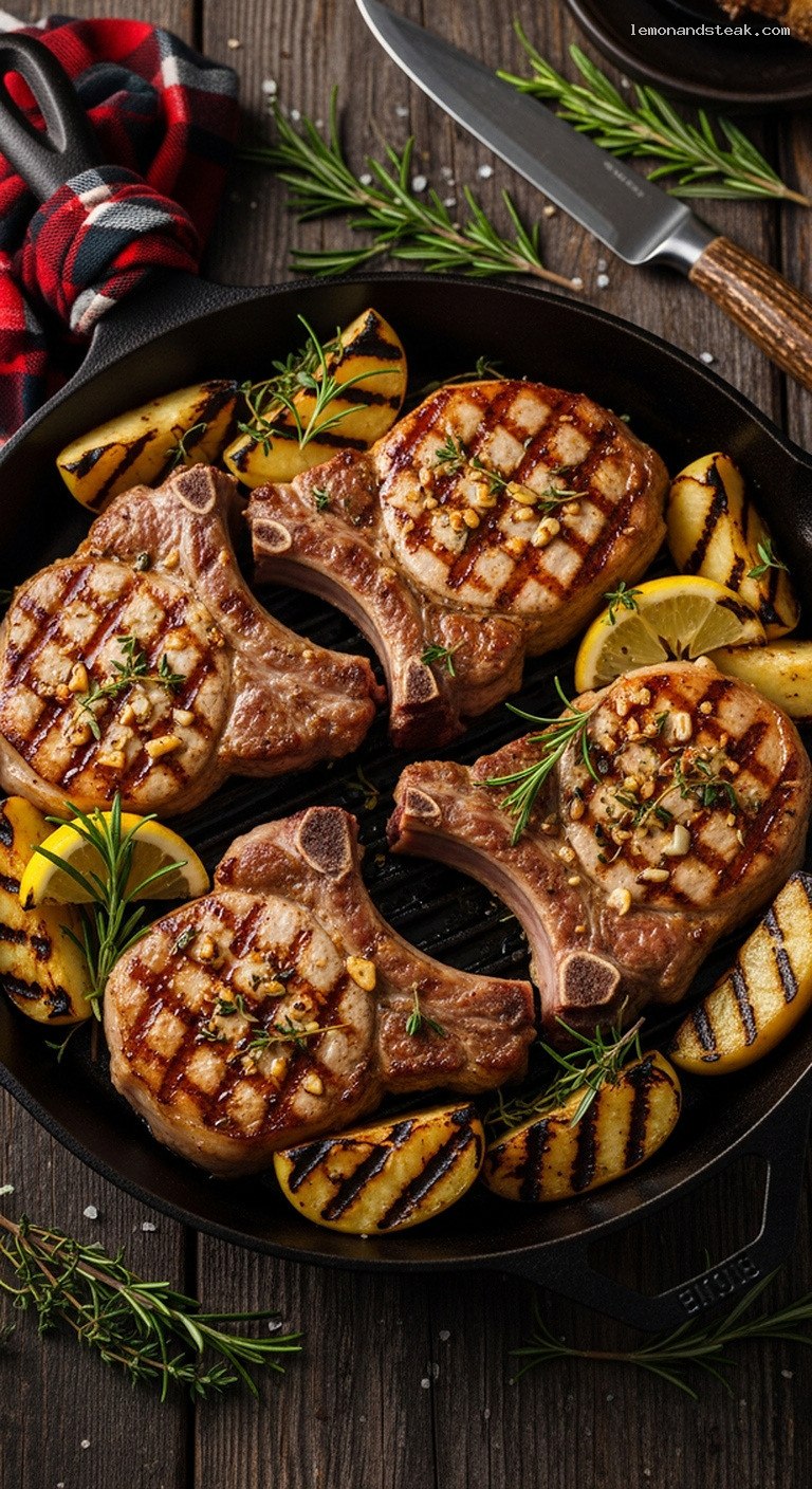 Fire-Grilled Garlic Herb Pork Chops with Charred Apples