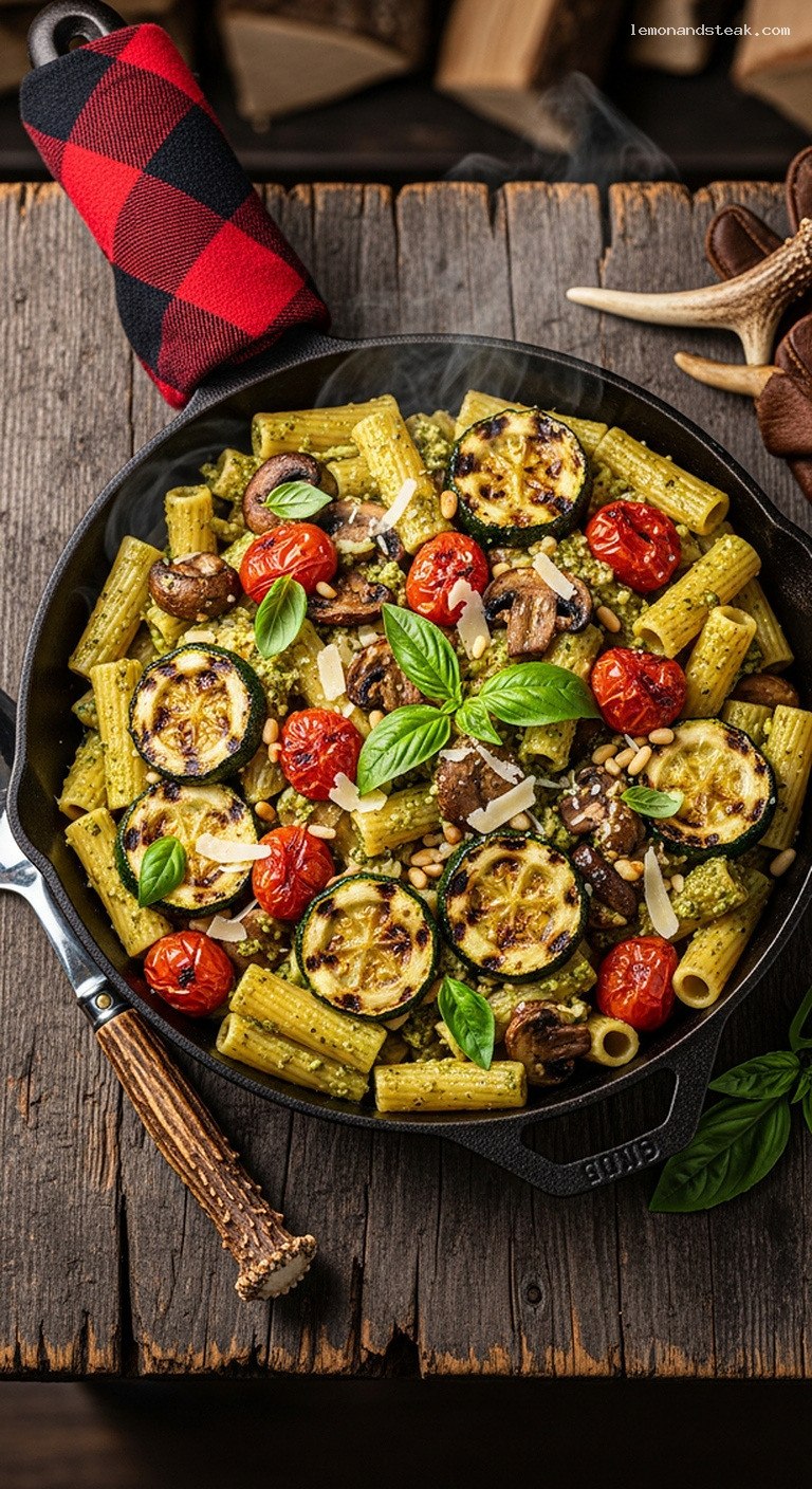 Fire-Roasted Vegetable Pesto Pasta with Charred Zucchini
