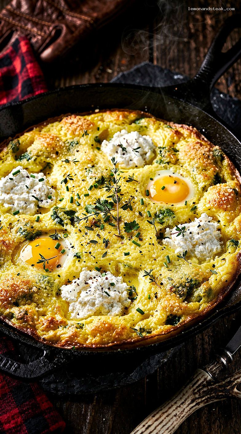 Fluffy Baked Egg and Ricotta Casserole with Herbs and Cheese