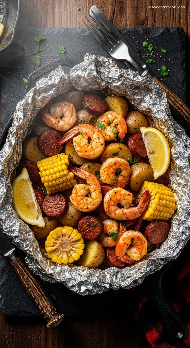 Foil Packet Cajun Shrimp and Andouille Boil with Corn and Potatoes