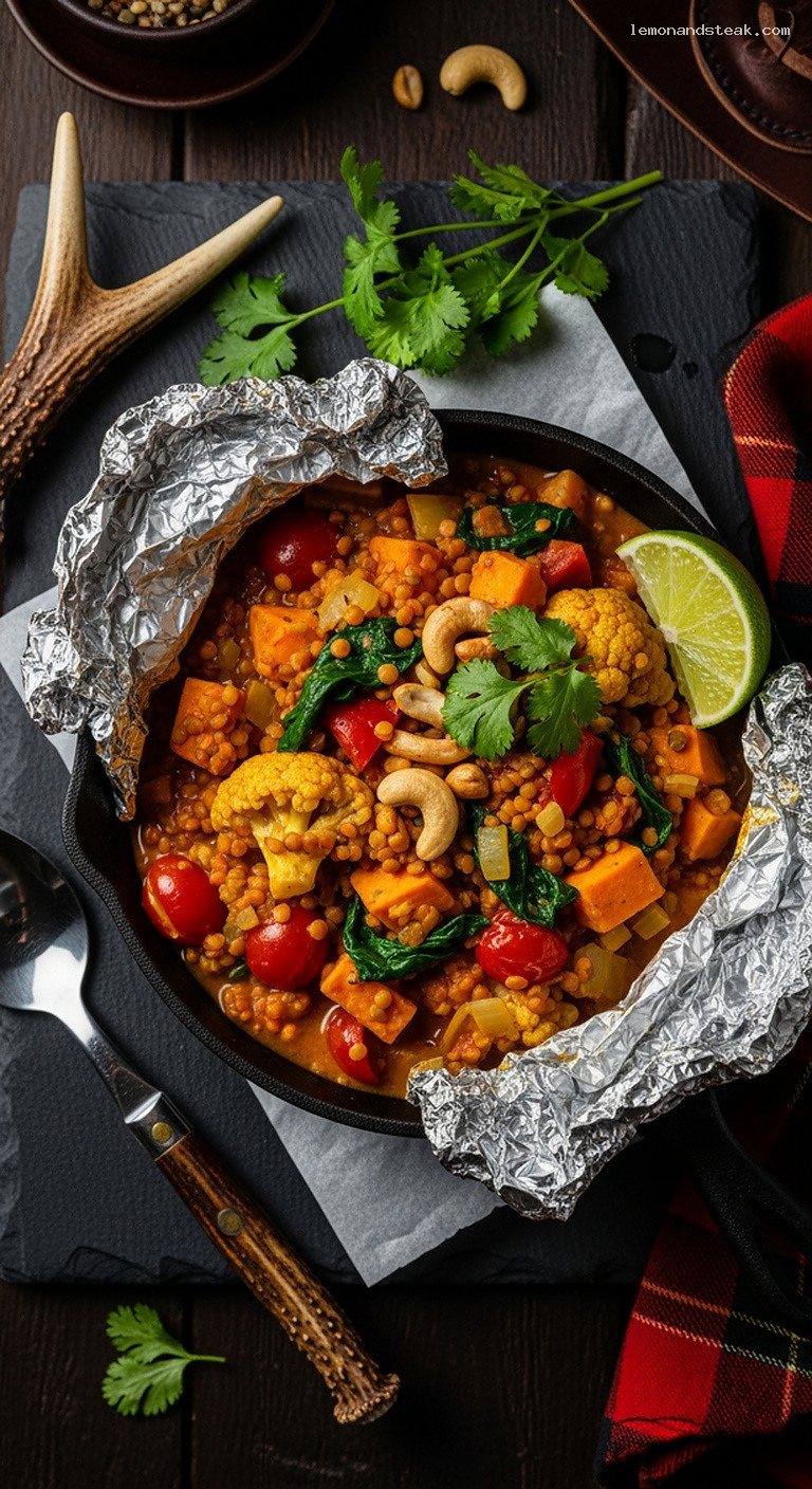 Foil-Packet Coconut Curry Lentil and Vegetable Stew